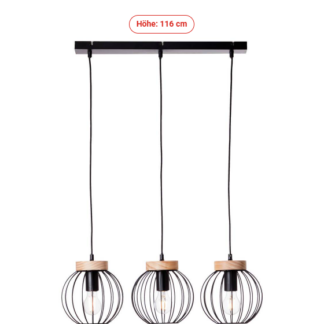 Brilliant Sorana Pendelleuchte 3-flammig 116 cm - schwarz / holz - 99236/76