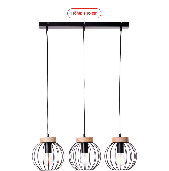 Brilliant Sorana Pendelleuchte 3-flammig 116 cm - schwarz / holz - 99236/76