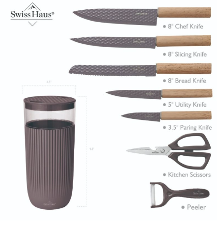 Swiss Haus Küchenset „Lake Geneva Collection“ 8-teilig – Taupe-Violett SH-KS8T