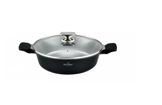 Swiss Haus Brat- und Schmorpfanne mit Deckel 26 cm – 2,9 L, Schwarz SH-BLC26B