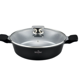 Swiss Haus Brat- und Schmorpfanne mit Deckel 32 cm – 5,5 L, Schwarz SH-BLC32B