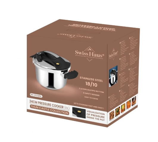 Swiss Haus Schnellkochtopf „Thun Castle Collection“ 24 cm – 10 L, Edelstahl SH-PCQ10L