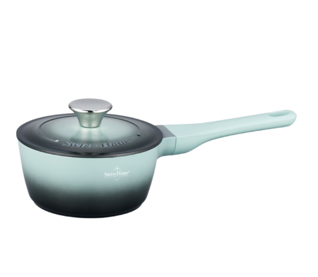 Swiss Haus Stielkasserolle mit Deckel 16 cm – 1,3 L, Türkis SH-ZSP16G