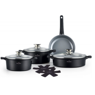 Swiss Haus Kochgeschirr-Set „Lake Geneva Collection“ 9-teilig – Schwarz SH-LG3009B