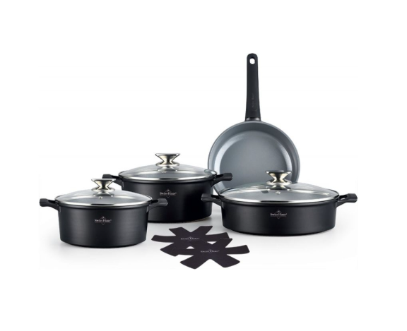 Swiss Haus Kochgeschirr-Set „Lake Geneva Collection“ 9-teilig – Schwarz SH-LG3009B