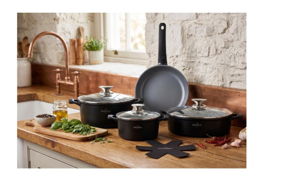 Swiss Haus Kochgeschirr-Set „Lake Geneva Collection“ 9-teilig – Schwarz SH-LG3009B